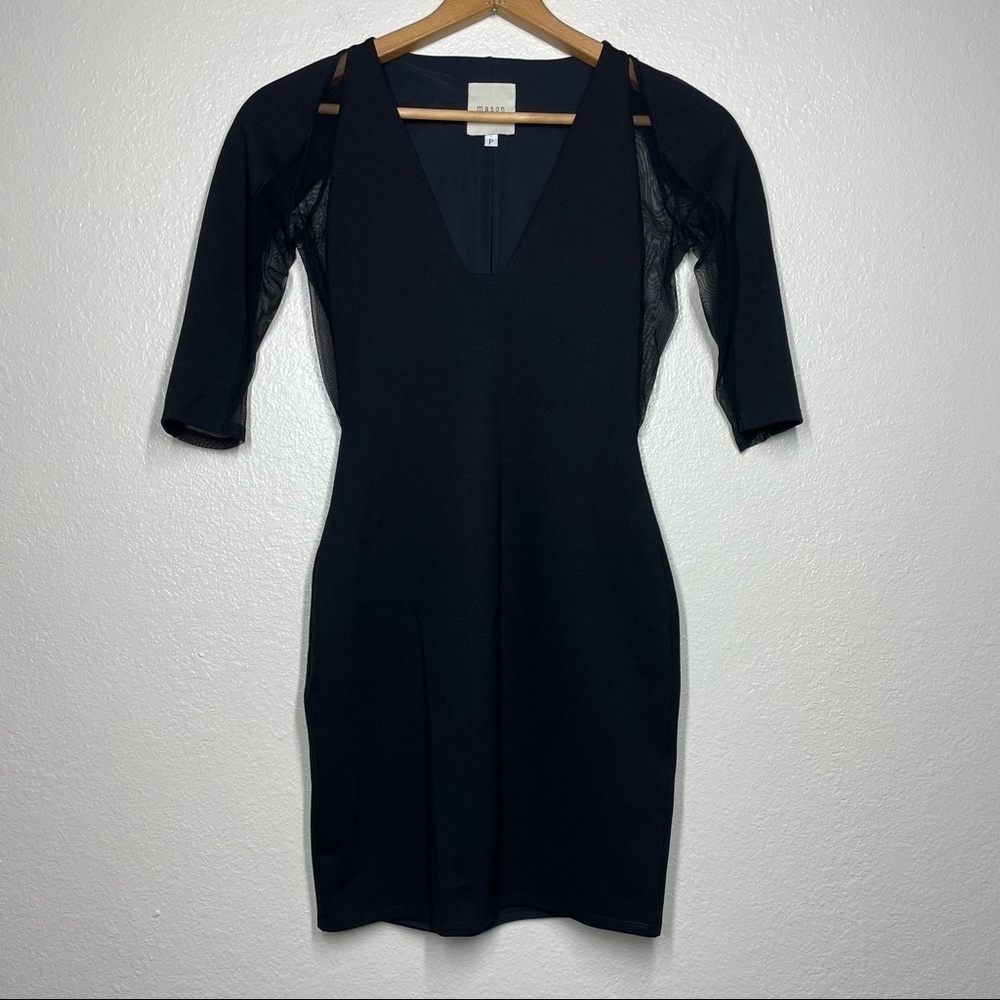 Mason Mesh 3/4 Sleeve Little Black Dress